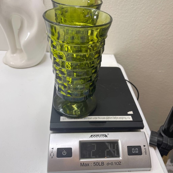 Vintage MCM Indiana Glass Co. Cubist Tumblers Avacado Green set of 6 - Picture 9 of 10